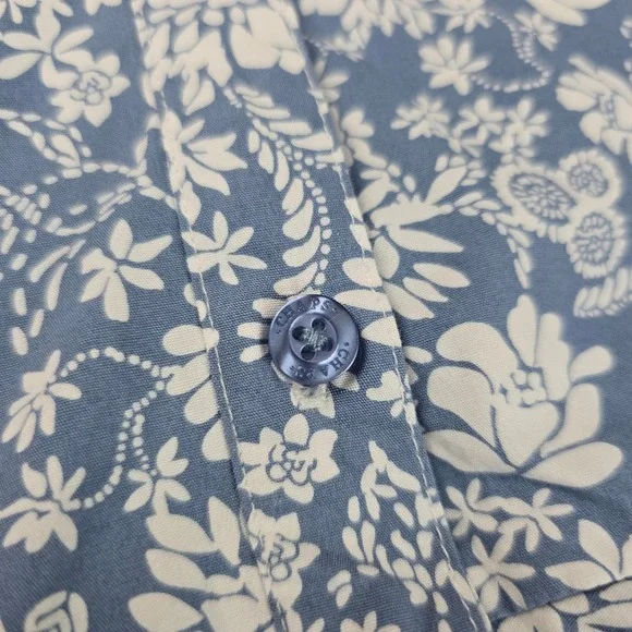 CHAPS Women's Floral Shirt Dress Button Front Ruffle Roll Tab Sleeve Blue Medium - Picture 10 of 14